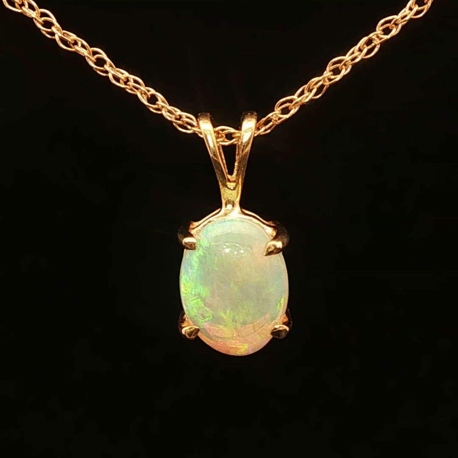 14K Yellow Gold White Oval Opal Pendant