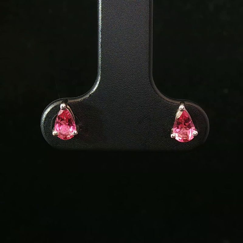 14K White Gold Pear Pink Tourmaline Earrings