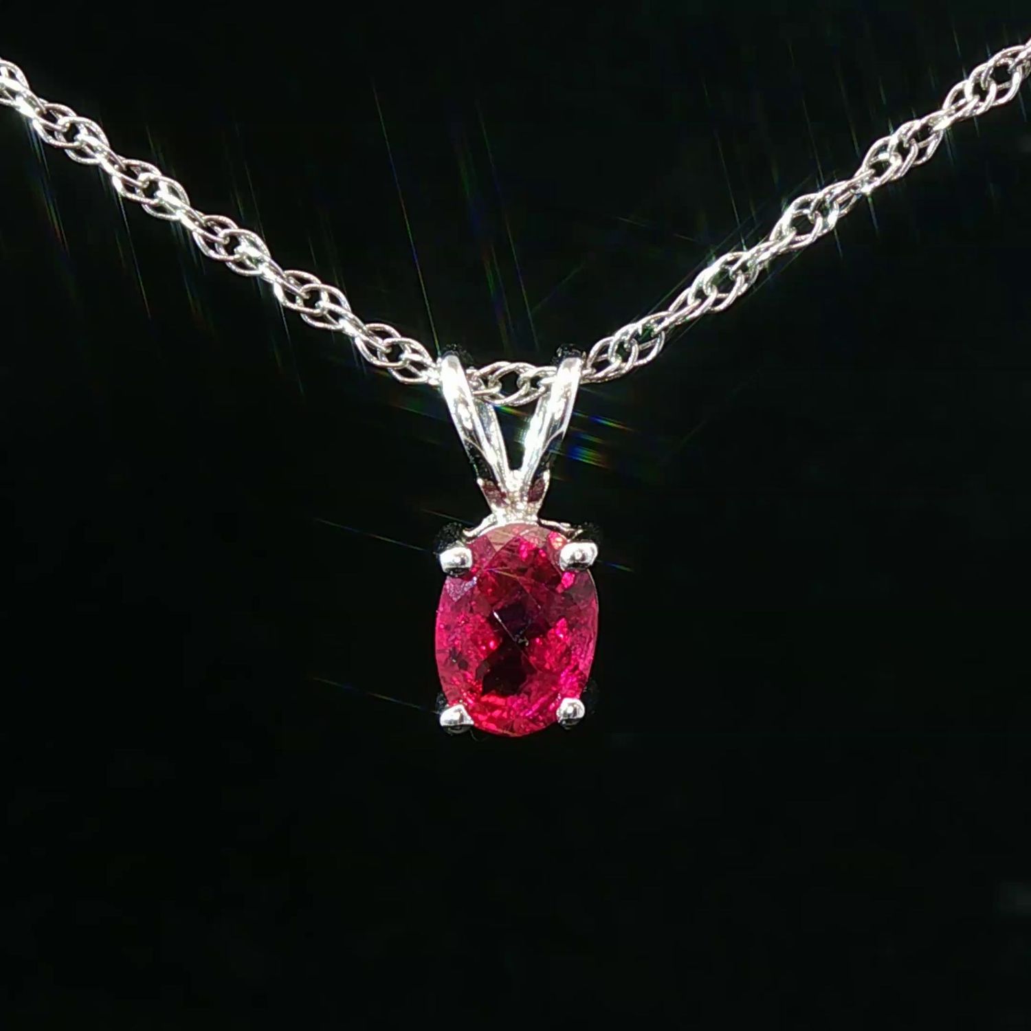 14K White Gold Oval Pink Tourmaline Pendant