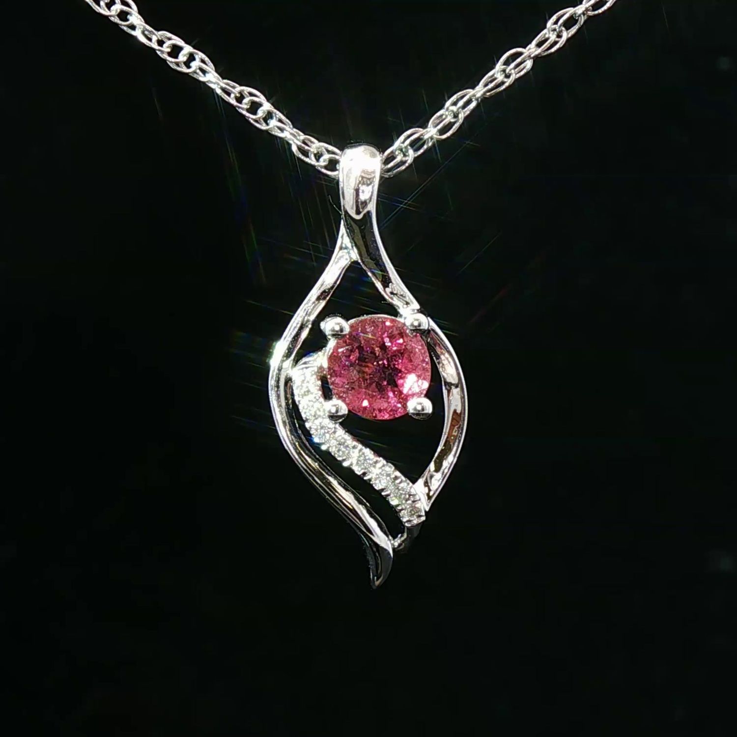 14K White Gold Freeform Pink Tourmaline Diamond Pendant 14K White Gold Freeform Pink Tourmaline Diamond Pendant