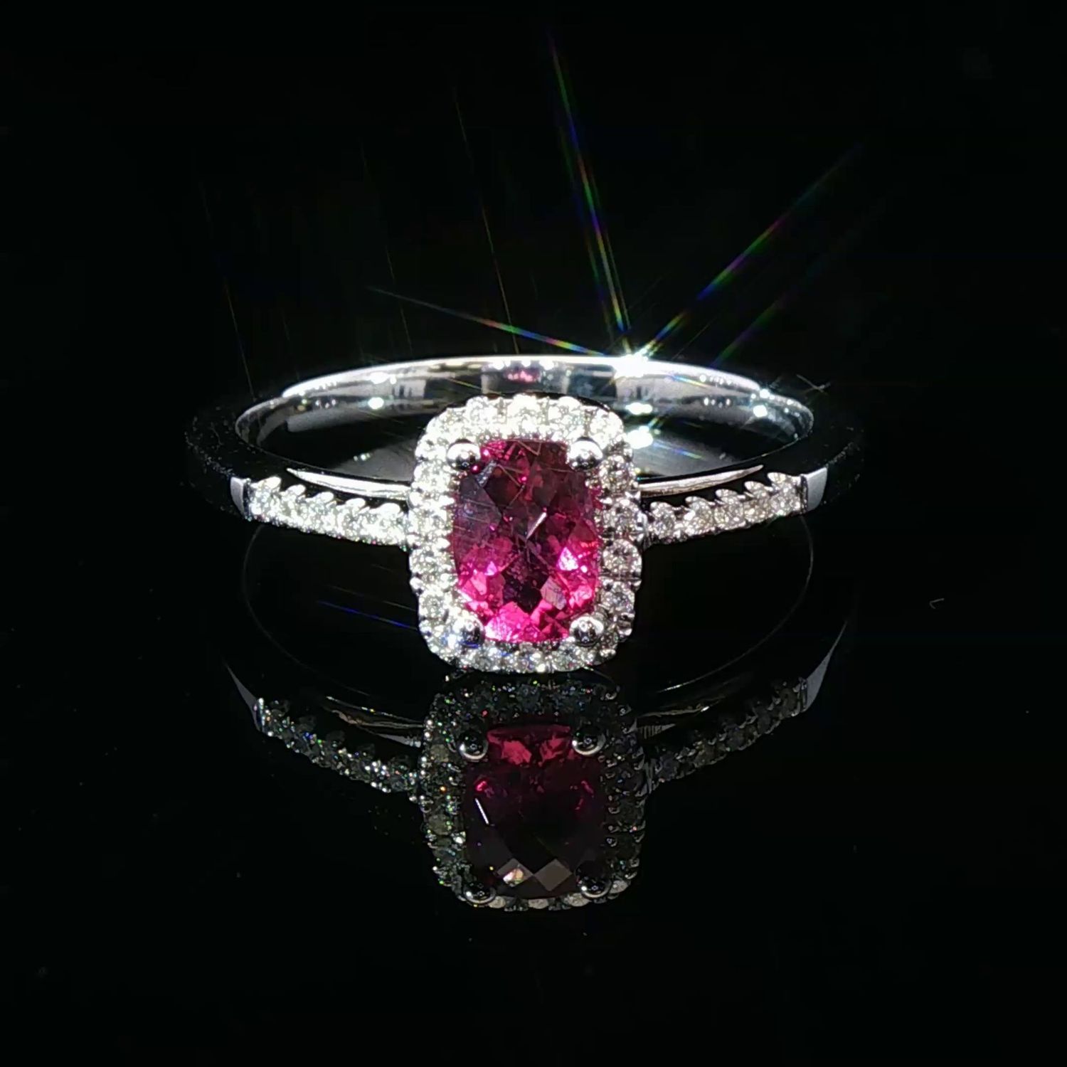 14K White Gold Oval Pink Tourmaline and Diamond Halo Ring 14K White Gold Oval Pink Tourmaline and Diamond Halo Ring