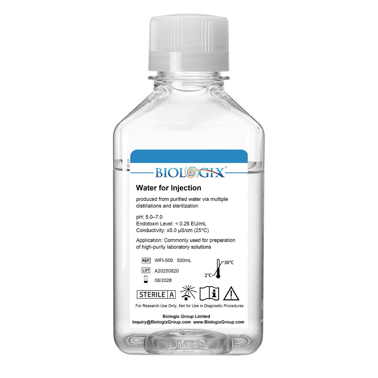 Biologix® Water for Cell Culture ( WFI ), Sterile, 500mL/ Bottle