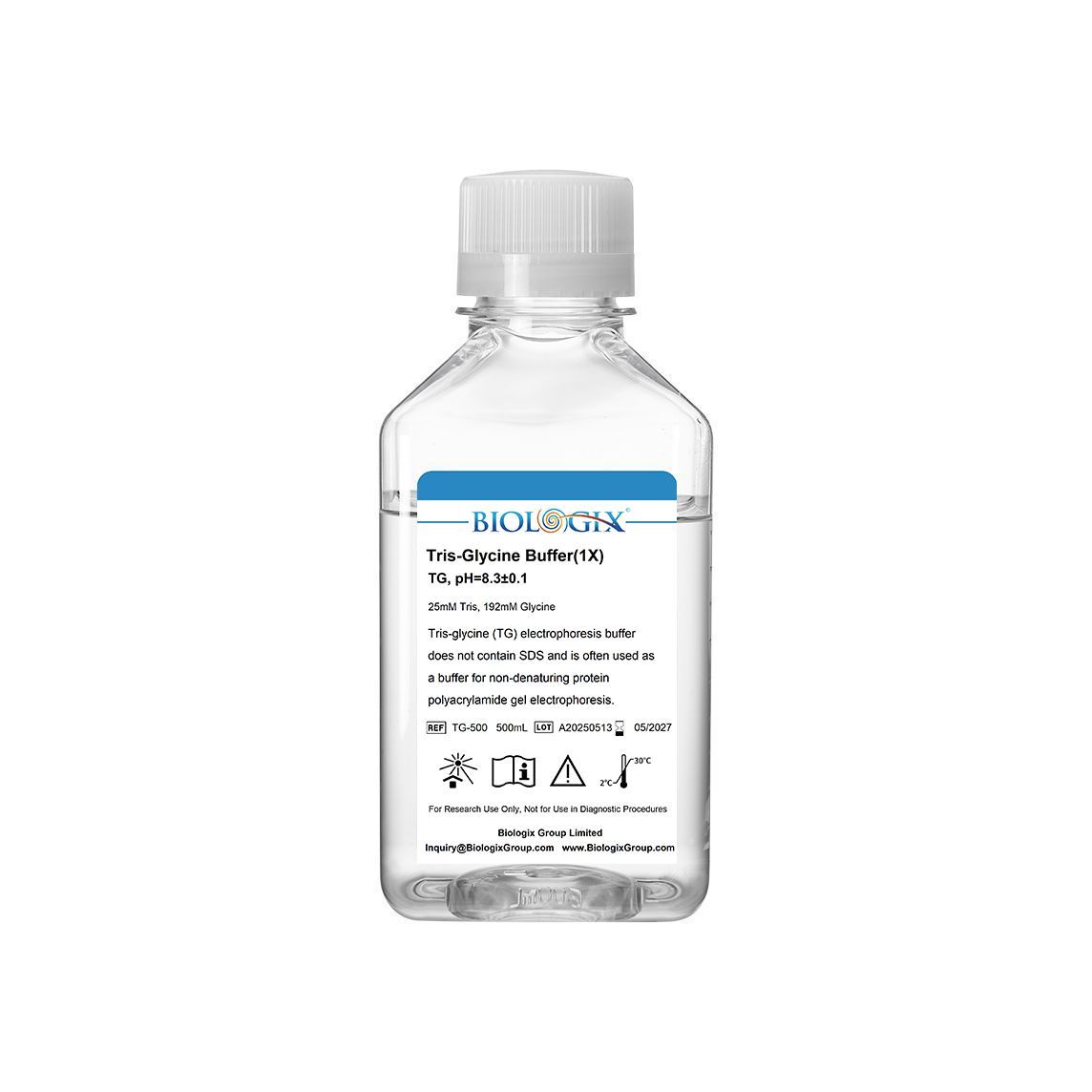 Biologix® TG (Tris-glycine) Electrophoresis Buffer ( 1X ), pH 8.3, 500mL/Bottle