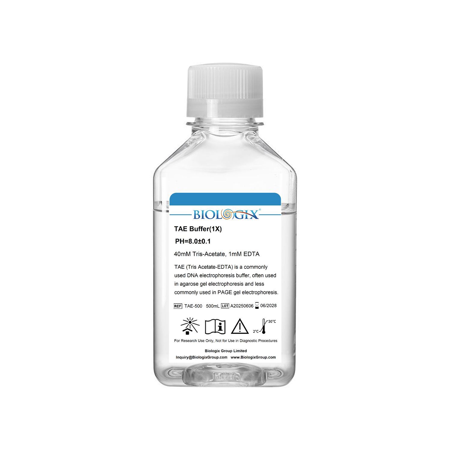 Biologix TAE ( Tris Acetate-EDTA ) Buffer ( 1x ), pH8.0, 500mL/Bottle