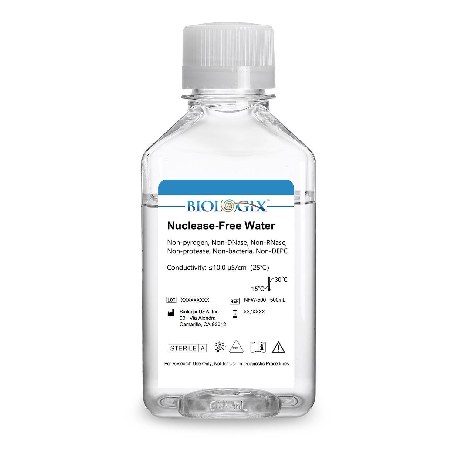 Biologix® Nuclease-Free Water, DNase/RNase-Free, 500mL/ Bottle
