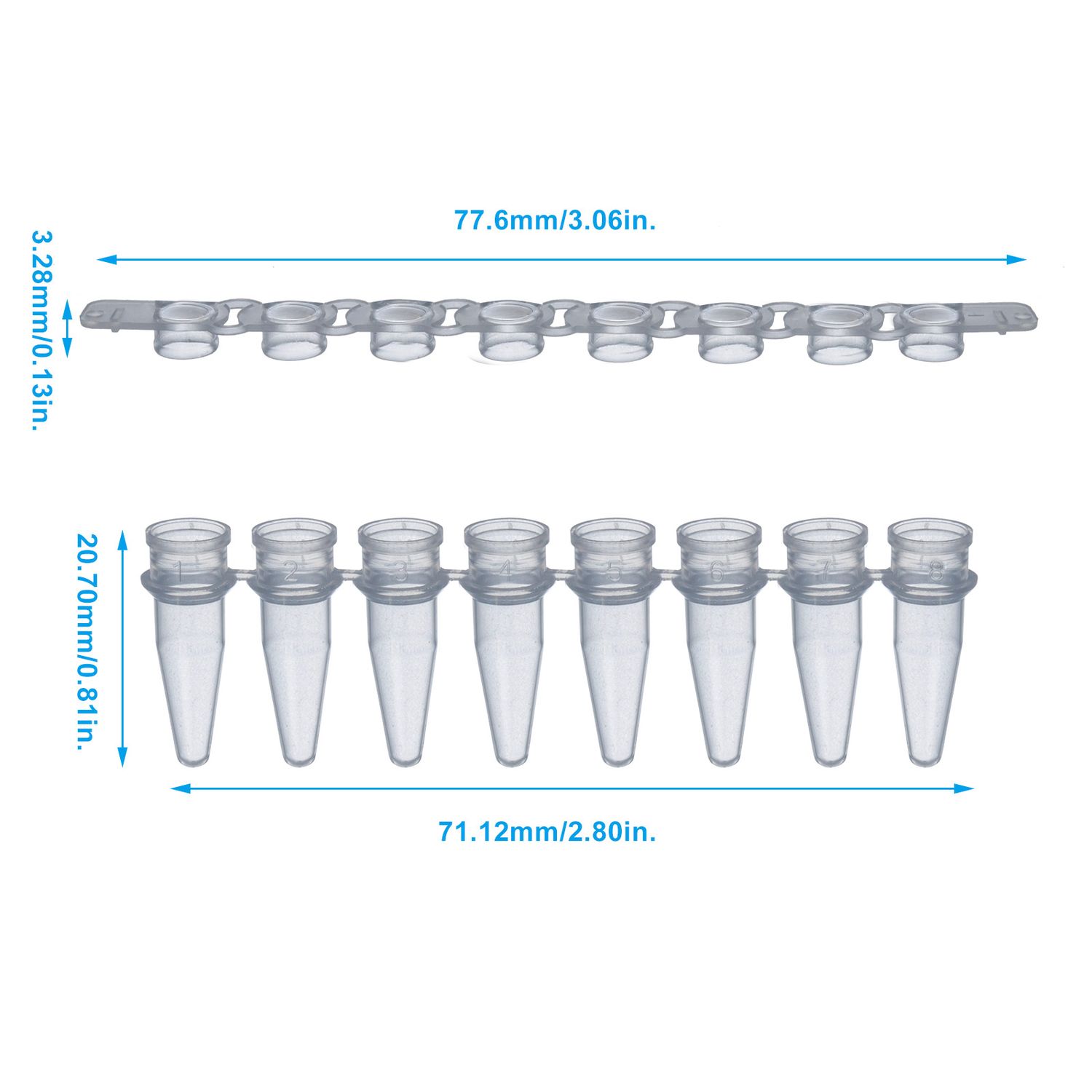 Biologix® 0.2ml-8-Strip PCR Tubes with Flat Caps, Clear, 125/Pack, 1250/Case, Package: Pack(125 STRIPS)
