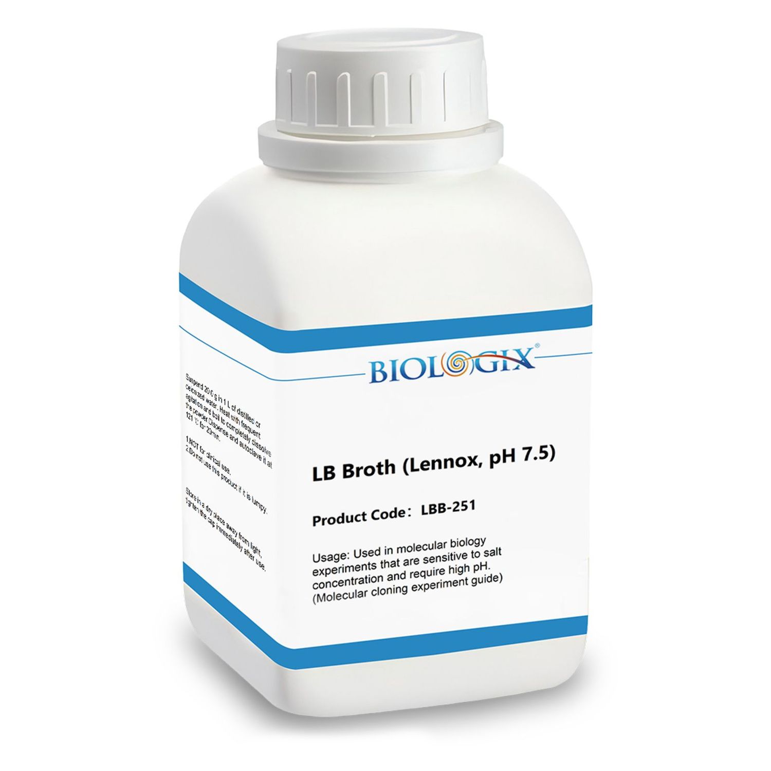 Biologix® LB Broth (Lennox), Low-Salt Version, Powder, 250g/Bottle
