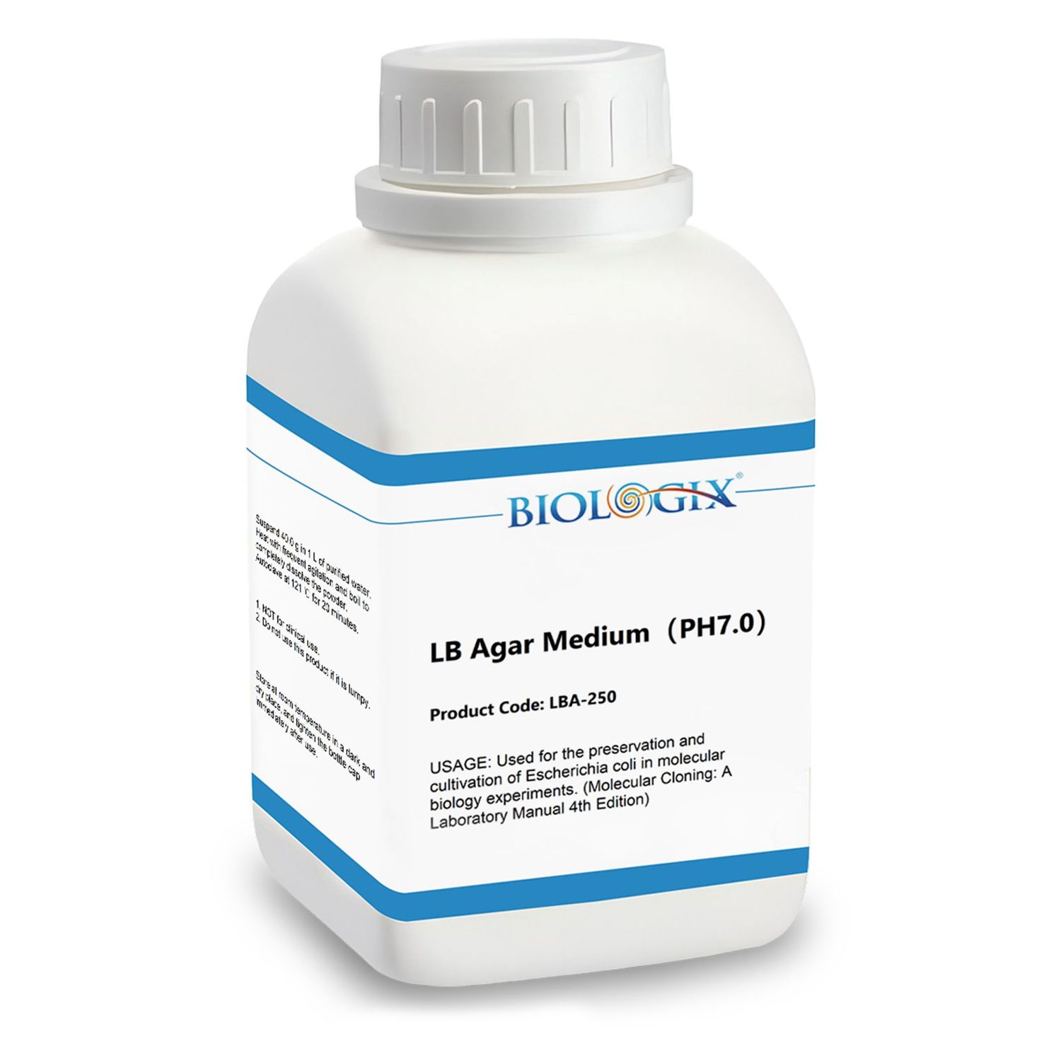 Biologix® LB Agar, bottled dry powder, pH 7.0, 250g/bottle