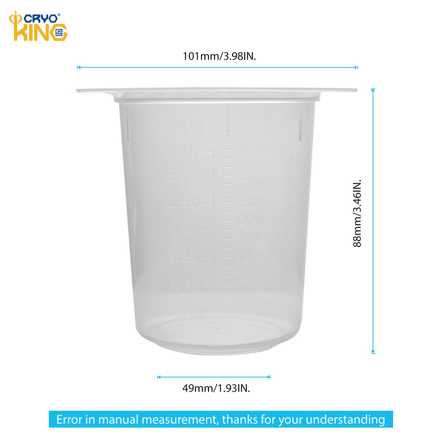 Biologix® Plastic Beaker, Triangular Lab Measuring Cup, Clear Liquid Container with Scale Line-50/100/250/400/800/1000 ml, Package: Pack ( 25pcs ), Volume: 250ml