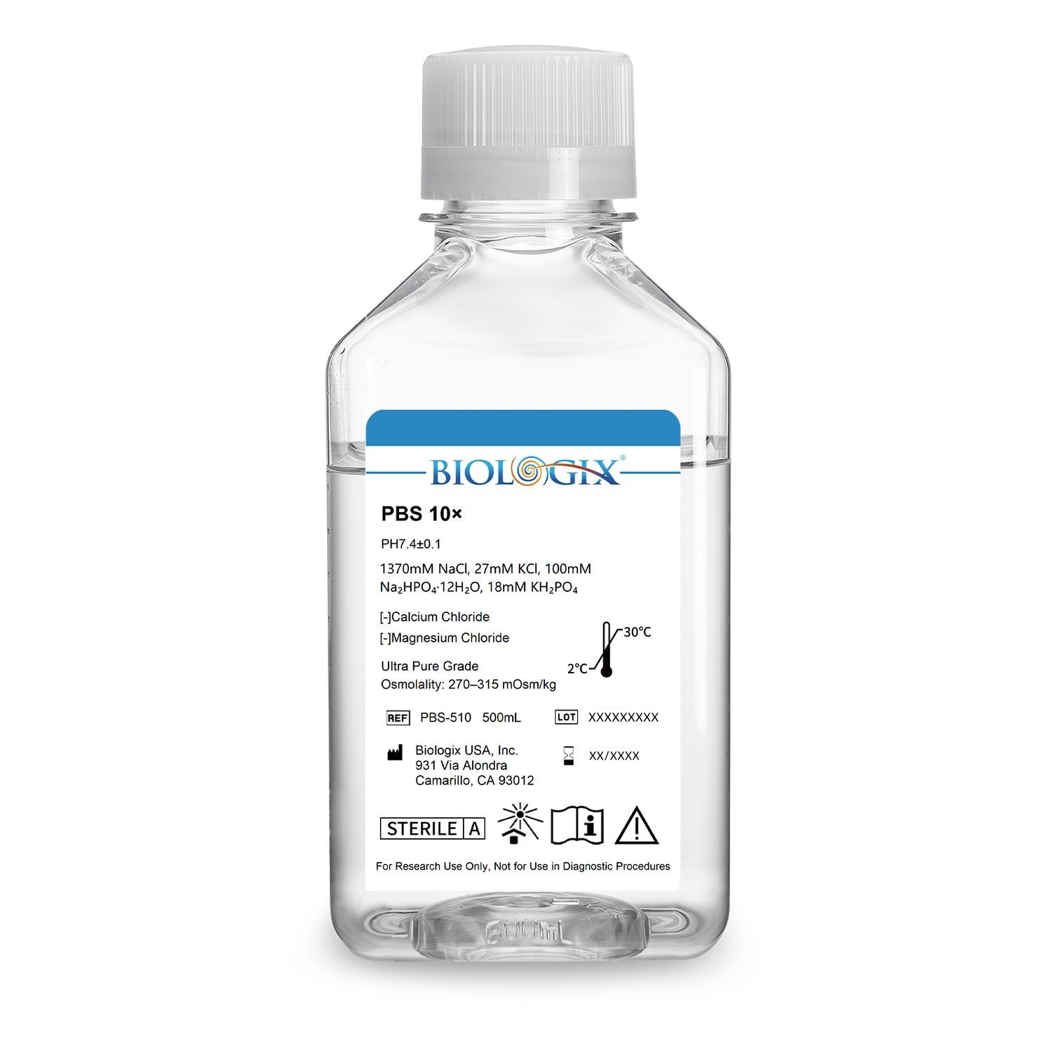 Biologix® PBS Buffer (10×), pH7.4, Sterile, 500mL/ Bottle