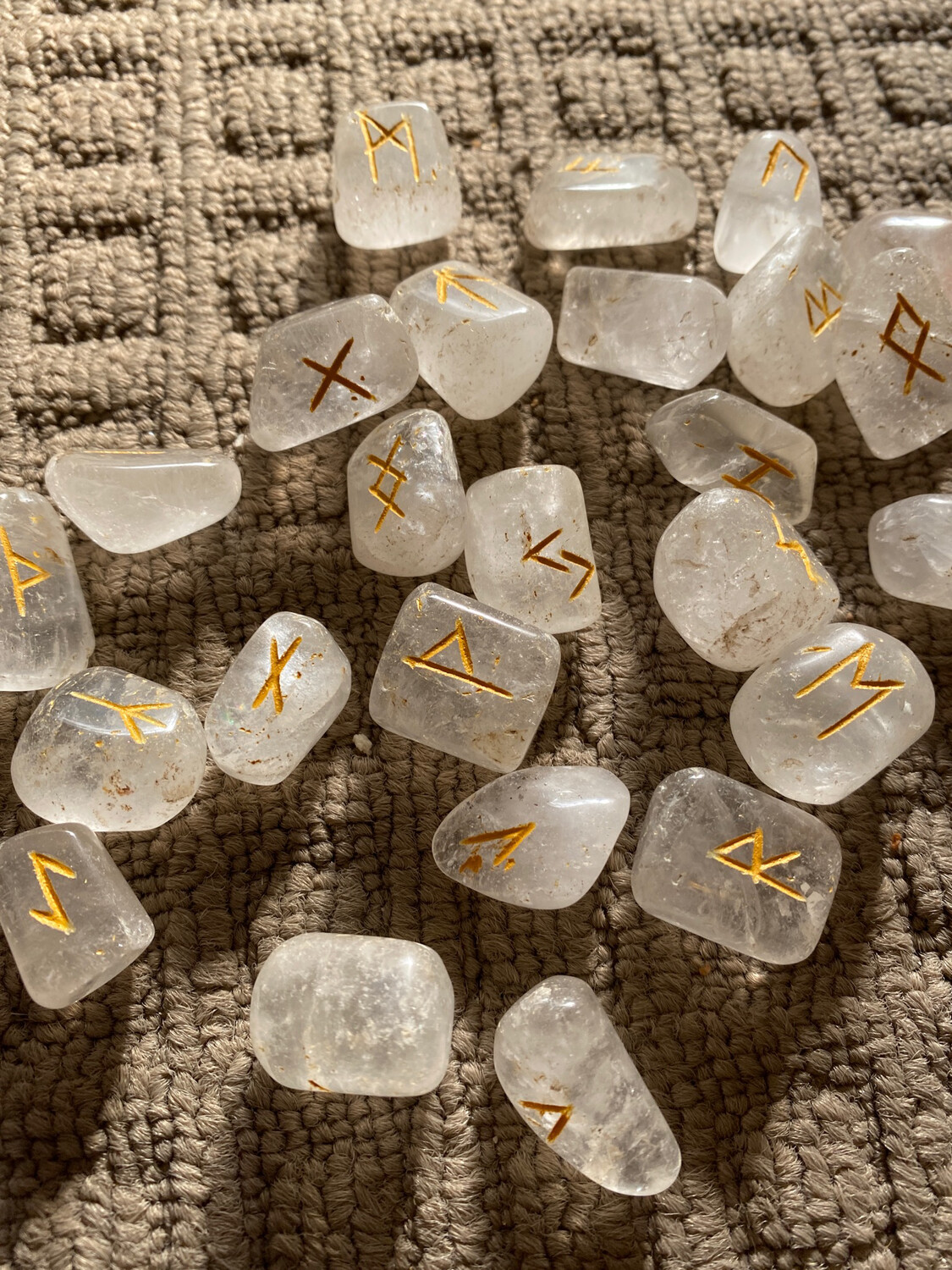 Clear Quartz Polished Runes Set