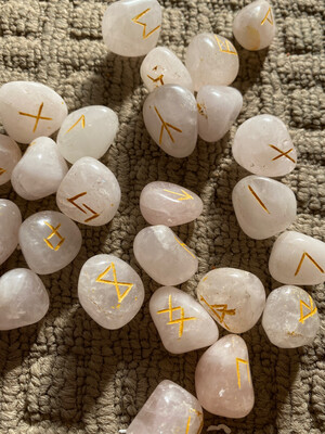 Rose Quartz Polished Runes Set