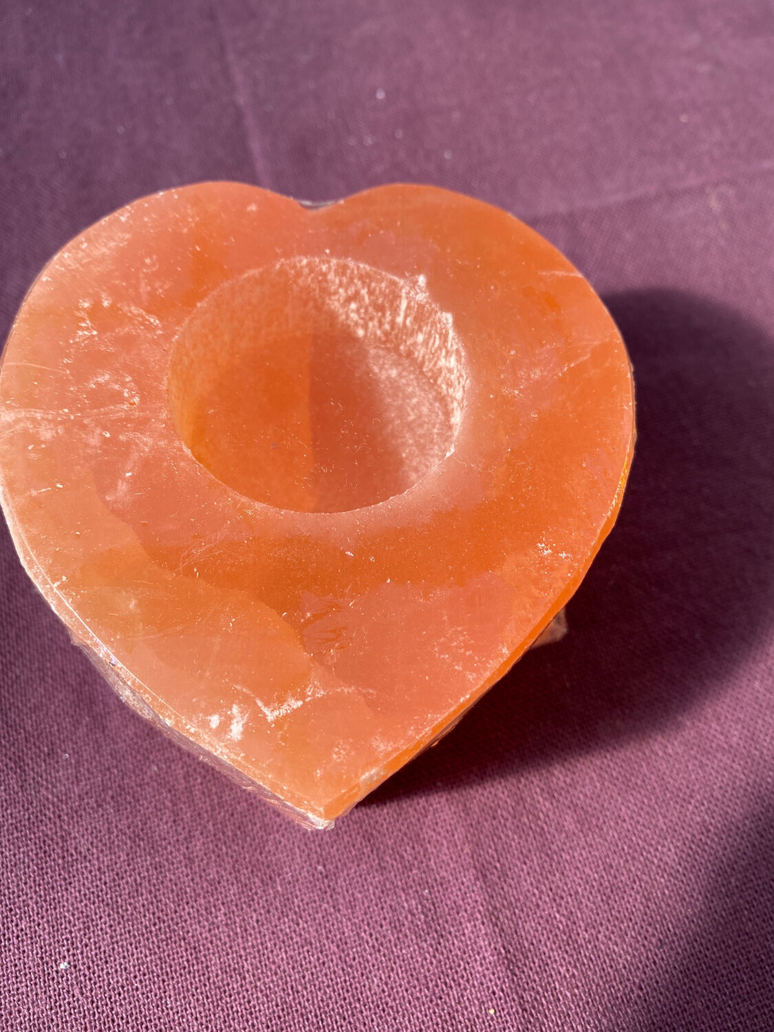 Peach Selenite Heart Tealight Candle Holder