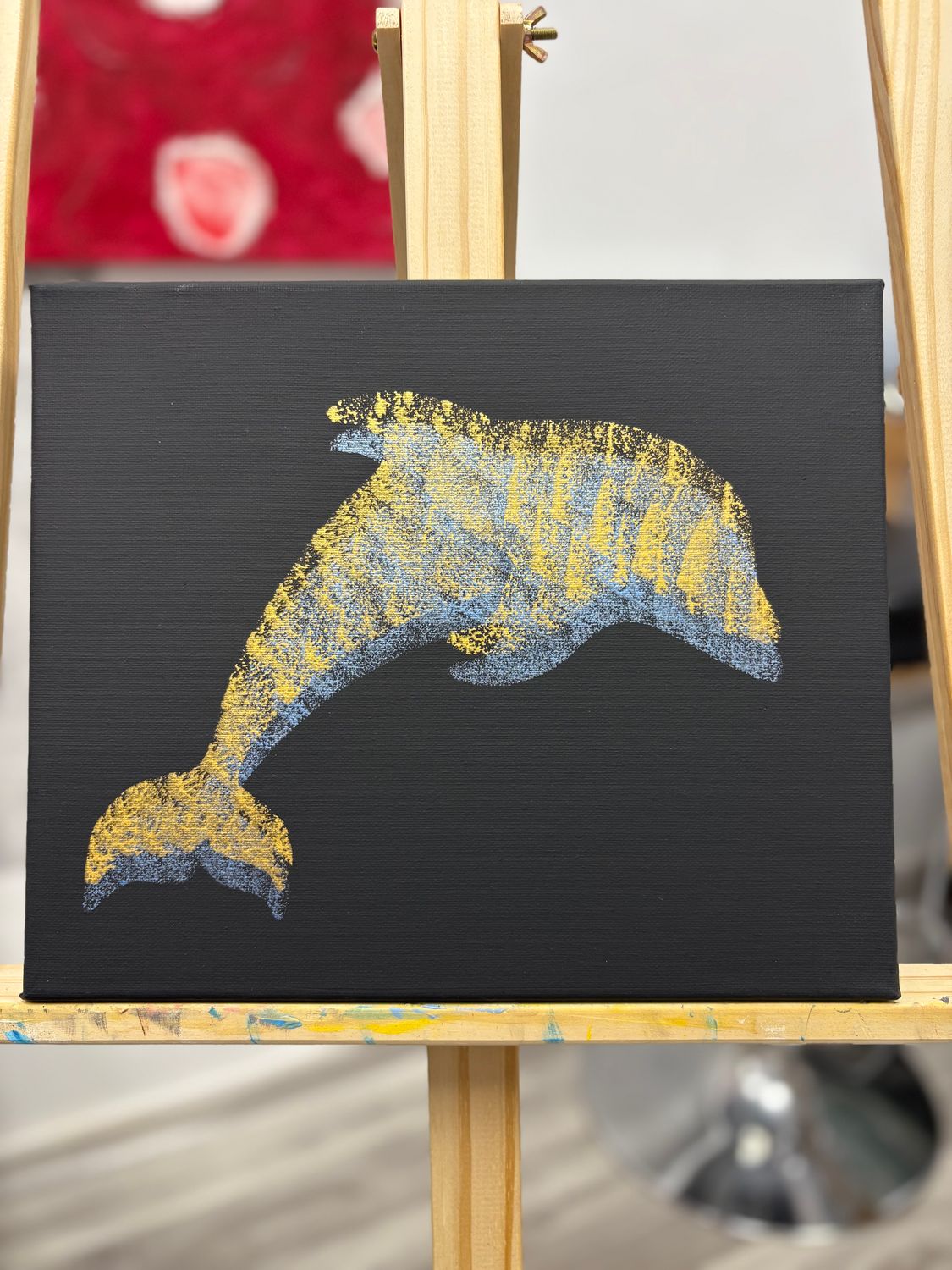 Obraz "Delfin" 25x30 niebieski metalik/złoty