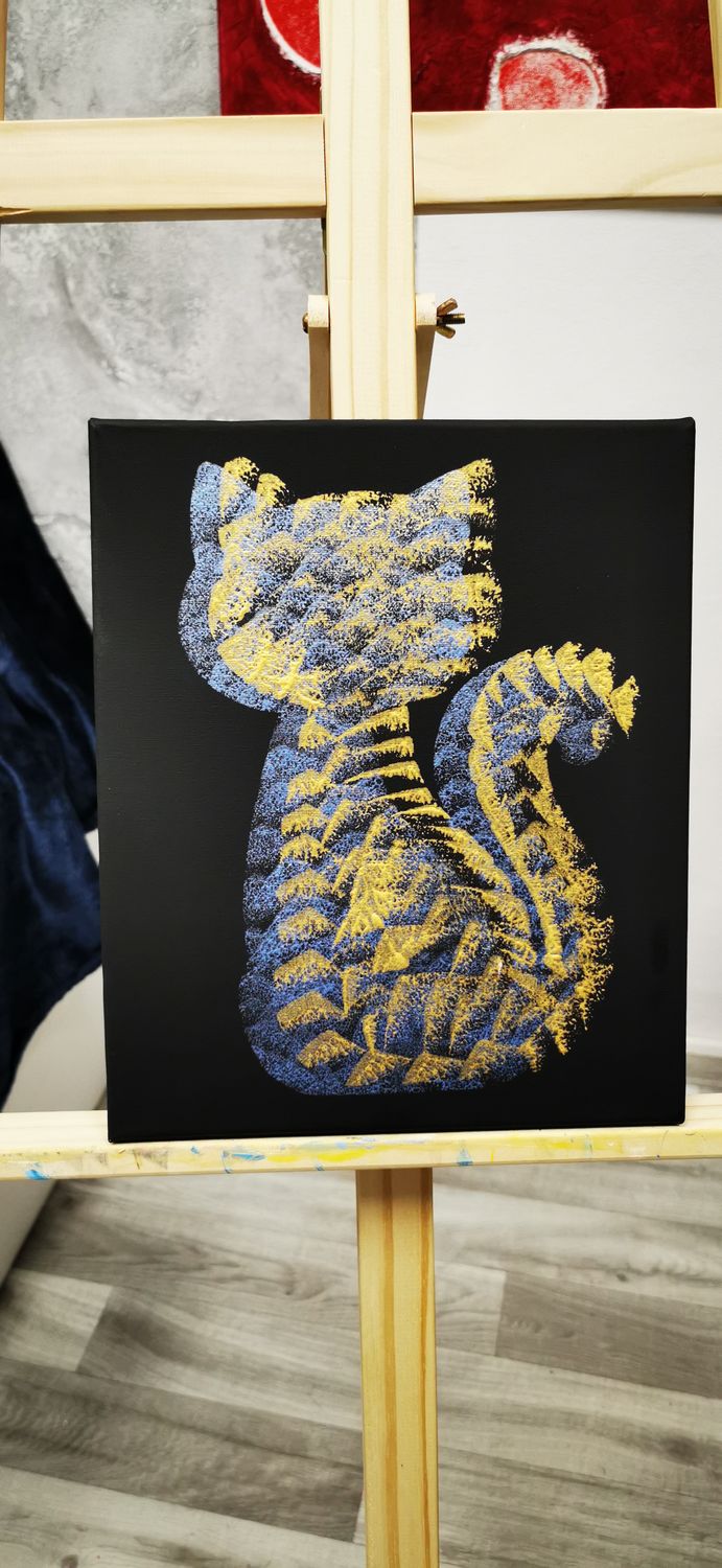 Obraz "Kotek" 25x30 niebieski metalik/złoty