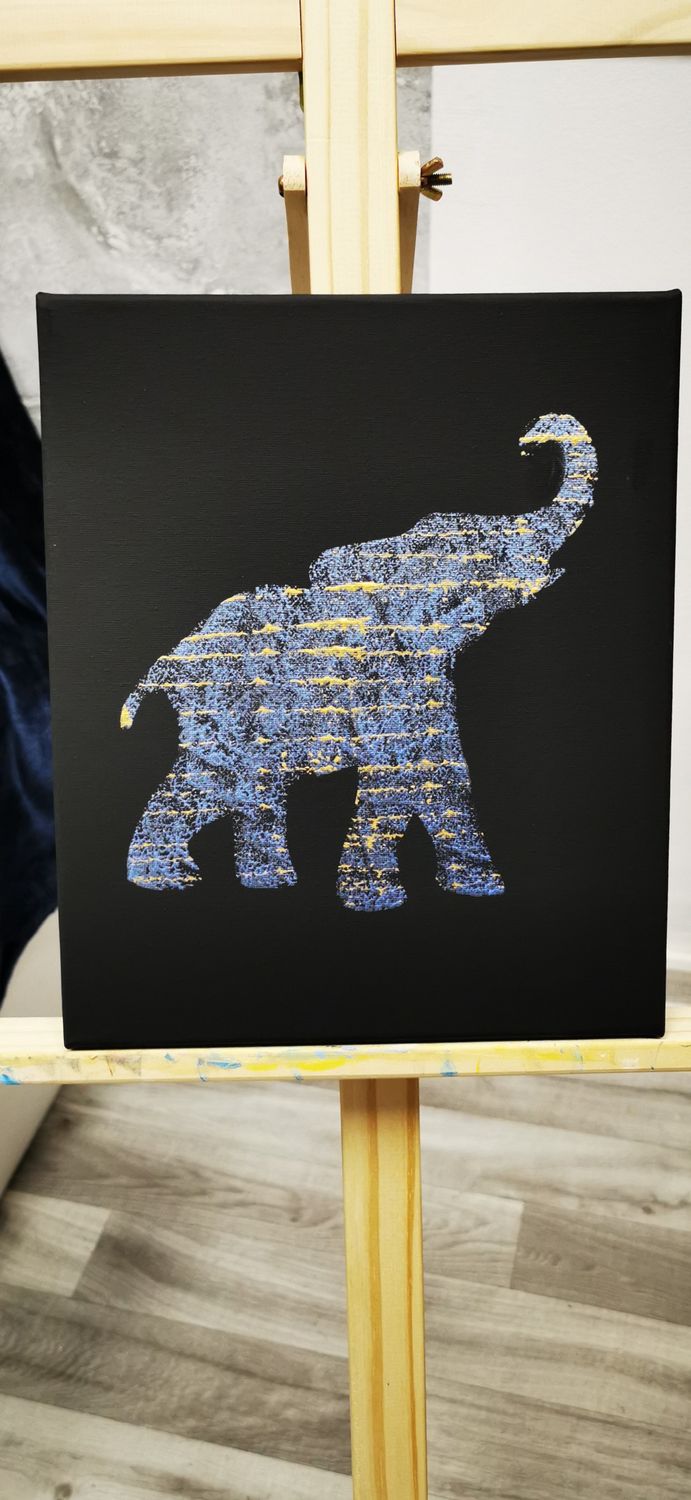 Obraz "Słonik" 25x30 niebieski metalik/złoty