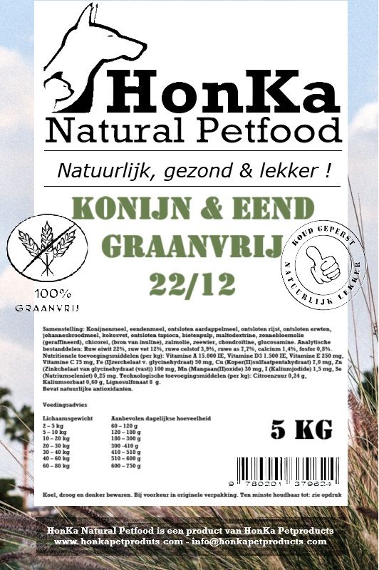 HonKa Natural Petfood Koud Geperst Graanvrij -Konijn & Eend- 22/12 HonKa Natural Petfood Koud Geperst Graanvrij -Konijn & Eend- 22/12