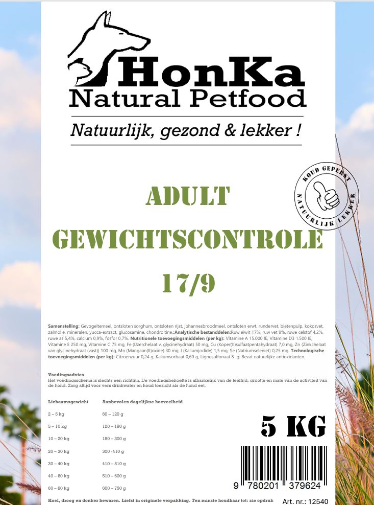 HonKa Adult Gewichtscontrole koudgeperste hondenvoeding 5 kg