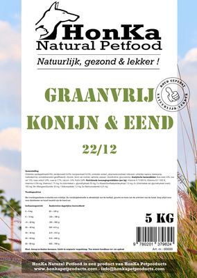 HonKa Graanvrij Konijn &amp; Eend 22/12 koudgeperste hondenvoeding voor volwassen honden 5kg