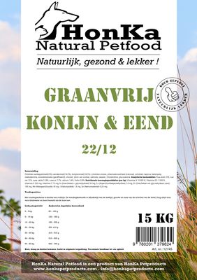 HonKa Koudgeperst Graanvrij Adult Konijn &amp; Eend 22/12 15kg
