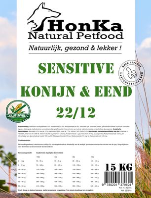 HonKa Natural Petfood®  Koud Geperst  Sensitive -Konijn &amp; Eend- 22/12