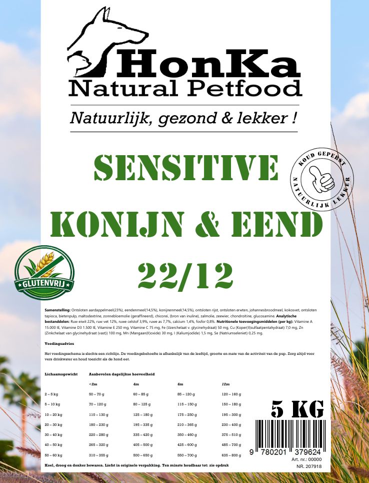 HonKa Natural Petfood®  Koud Geperst  Sensitive -Konijn &amp; Eend- 22/12
