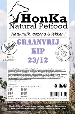 HonKa Graanvrij Kip 23/12 koudgeperste graanvrije hondenvoeding voor volwassen honden 5 KG