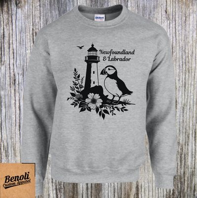 Puffin + Lighthouse (T-shirt, Crewneck, Hoodie) - Youth and Adult Sizes