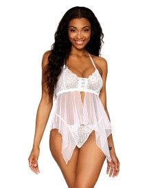 LACE &amp; MESH BBYDOLL SET WH - Badd Kitty