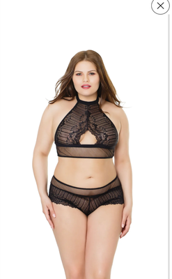 2PC FISHNET SET BLK PLUS - Badd Kitty