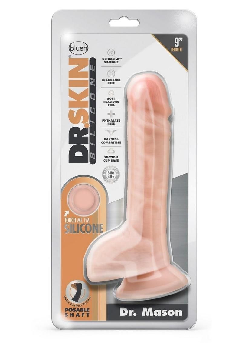 DR SKIN MASON 9&quot; DILDO W/BALLS, Color: VANILLA