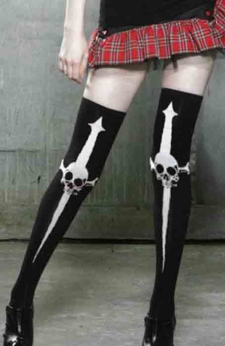 DAGGER THIGH HIGH SOCKS, Color: BLACK