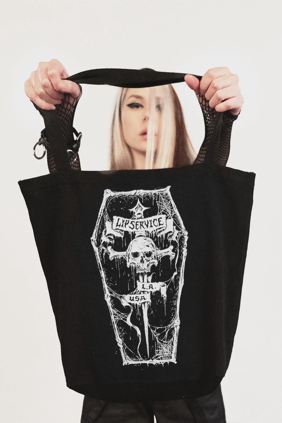 METAL DAGGER COFFIN LOGO TOTE BAG