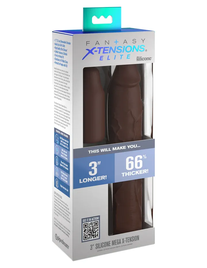 PD FANTASY XTENSIONS SILICONE 3" SLEEVE, Color: BROWN