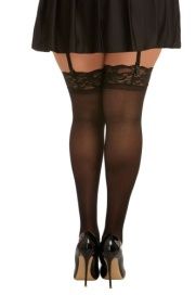 THIGH HIGHS W/LACETOP SHEER PLUS, Color: BLACK