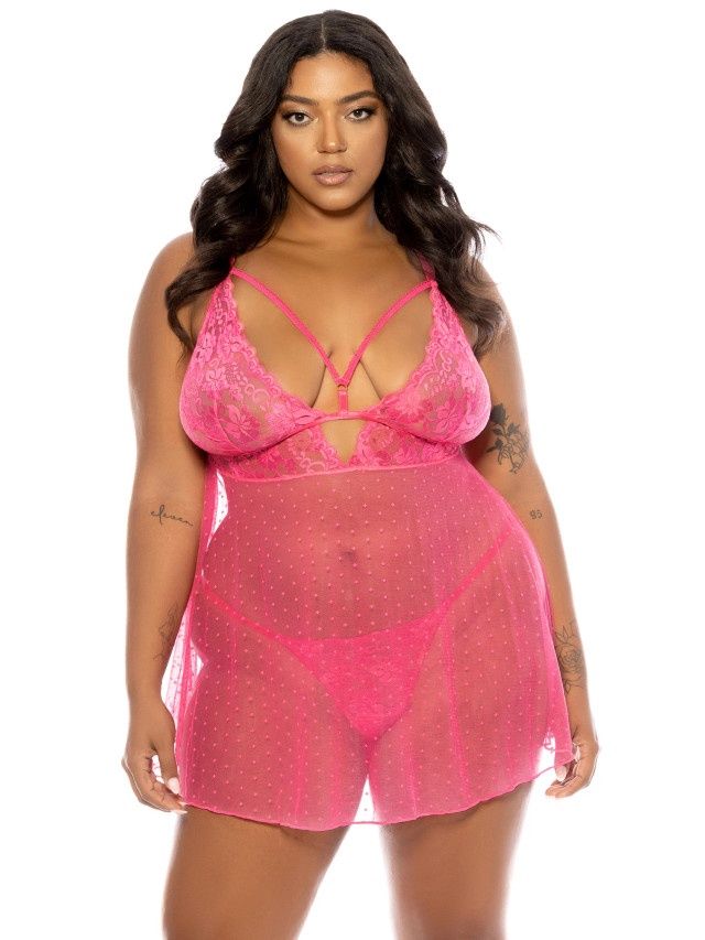 APHRODITE BABYDOLL, Color: RASPBERRY SORBET, Size: 1X/2X