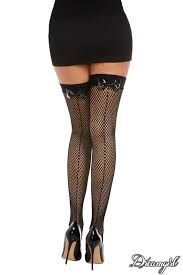 DG 0365 DMD NET THIGH HIGH W/BOW BLACK, Color: BLACK, Size: OS