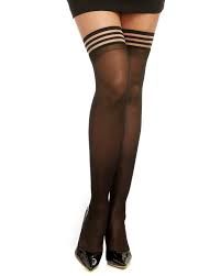 DG 0321 STRIPE TOP SHEER THIGH HIGHS BLK, Size: ONE SIZE