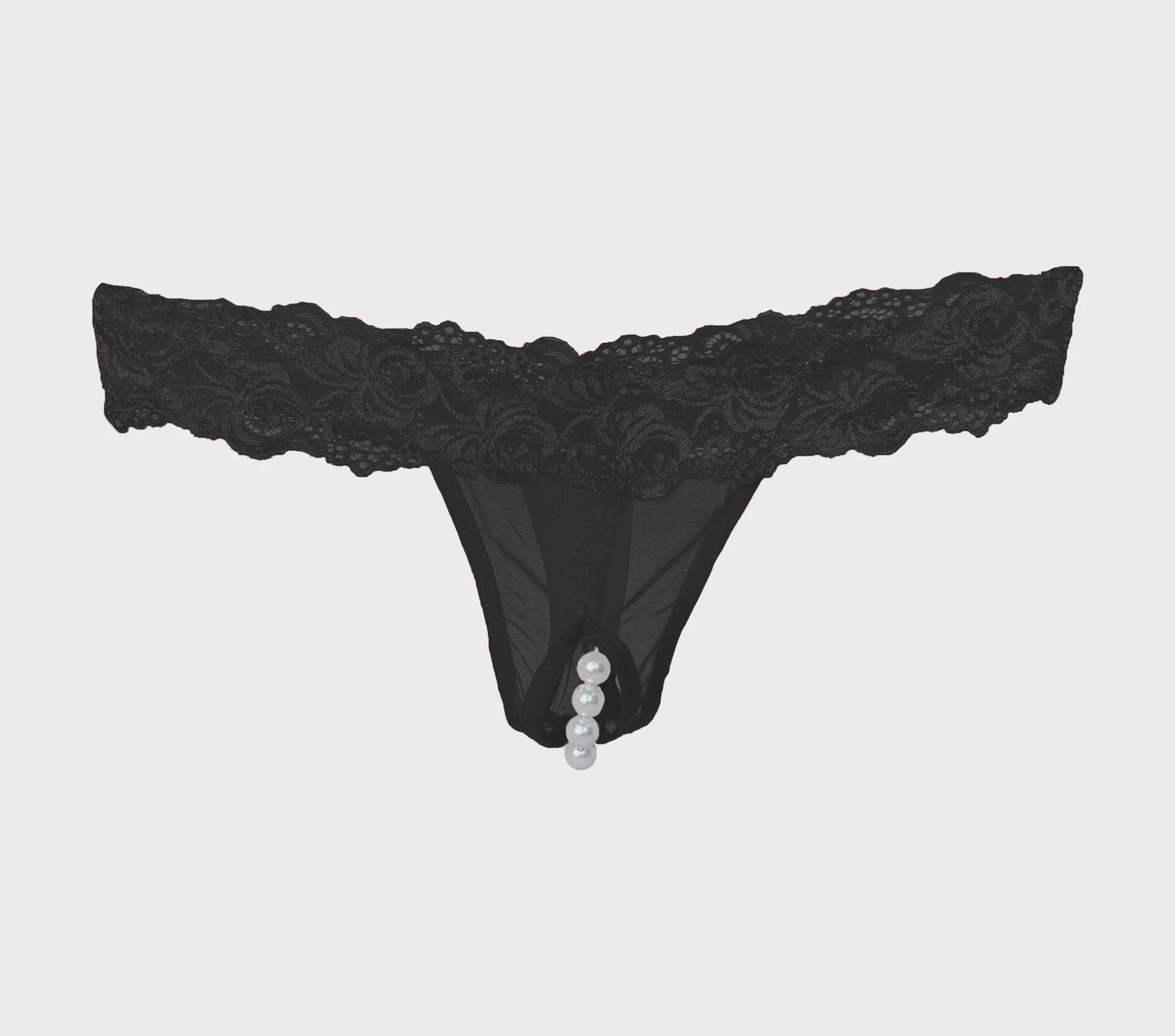 LACE CROTCHLESS PEARL PANTY PLUS, Color: BLACK