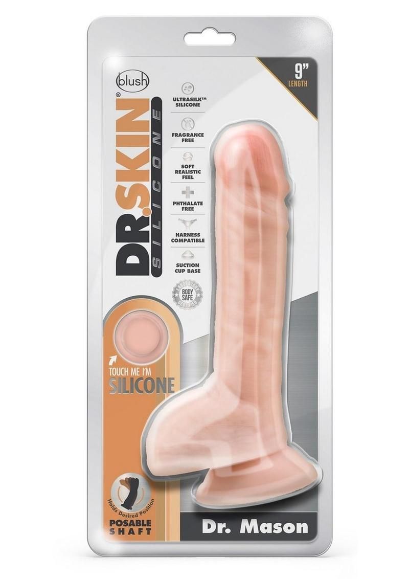 DR SKIN MASON 9" DILDO W/BALLS, Color: VANILLA