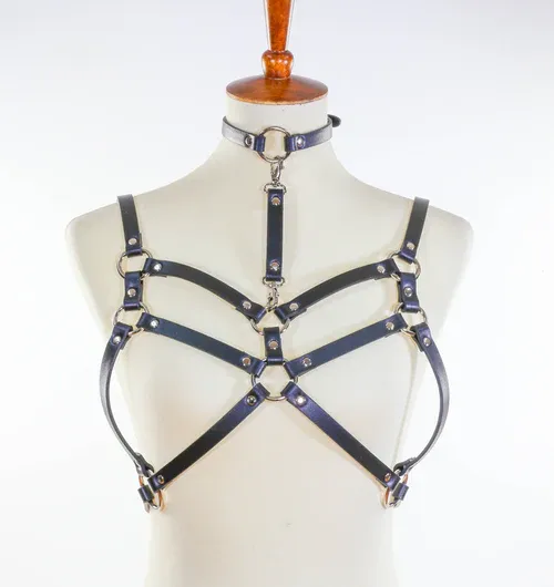 DOUBLE STRAP BRA HARNESS WITH CHOKER, Size: S/M