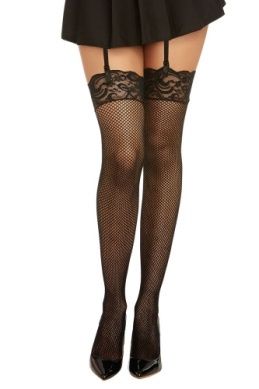 LACE TOP FISHNET THIGH HIGHS, Color: BLACK