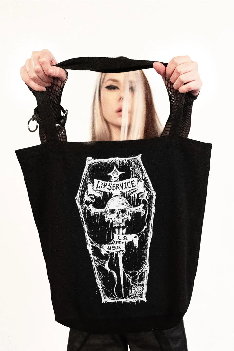 METAL DAGGER COFFIN LOGO TOTE BAG