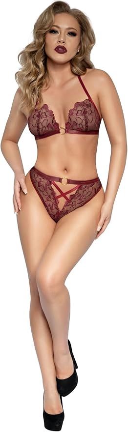 LACE BRA &amp; CRISS CROSS PANTY, Size: SMALL