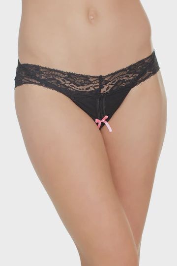 CROTCHLESS BLACK THONG W/ BOW - Badd Kitty