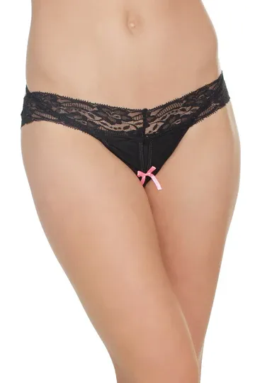CROTCHLESS BLACK THONG W/ BOW