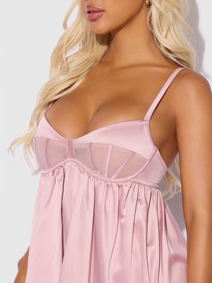 BRIGETA SATIN &amp; MESH CORSET BABYDOLL