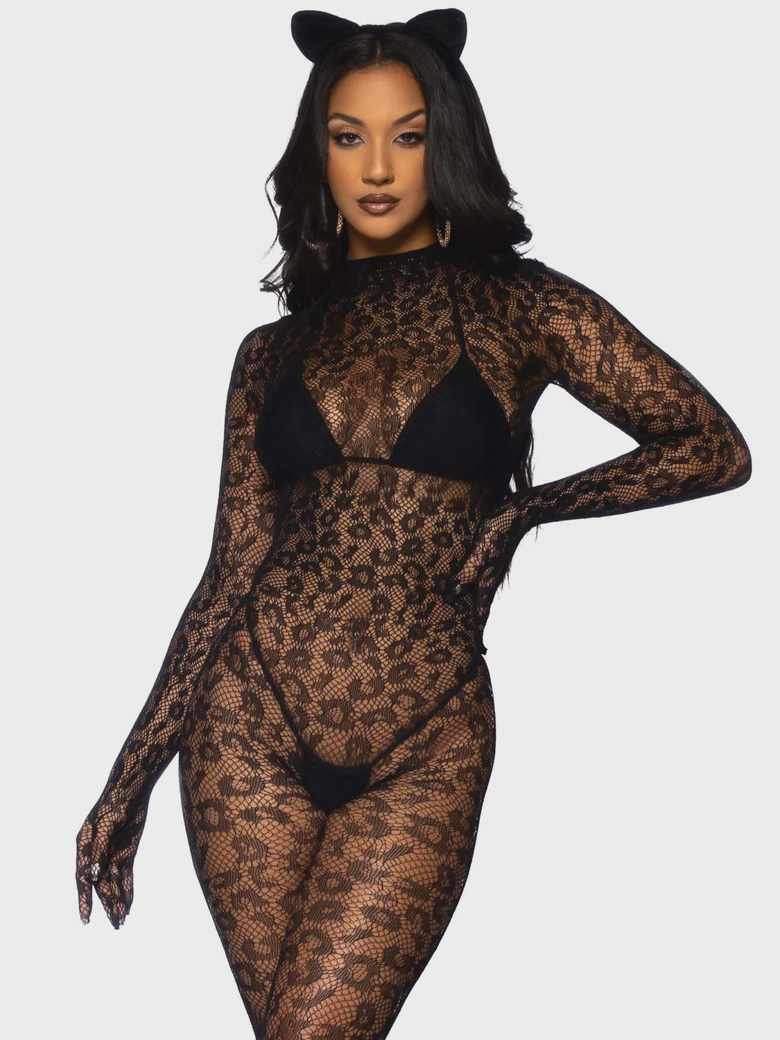 GLOVED LEOPARD CATSUIT