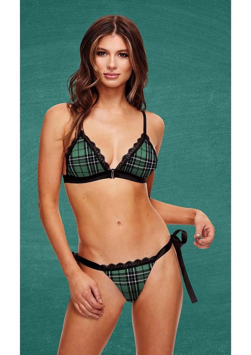 SCHOOLGIRL BRA &amp; OPEN BACK PANTY SET, Size: SMALL/MEDIUM
