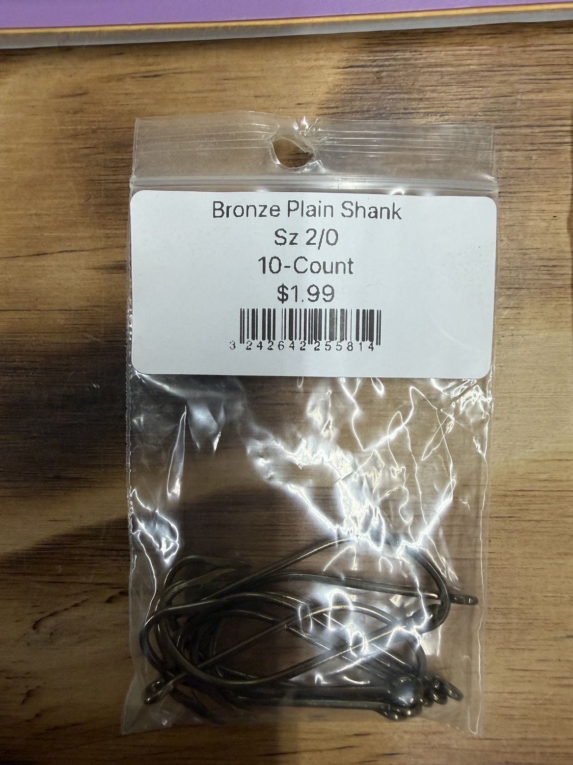 BRONZE PLAIN SHANK HOOK SZ 2/0